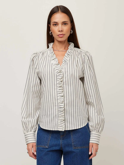 Stripe Ruffle Collar Blouse