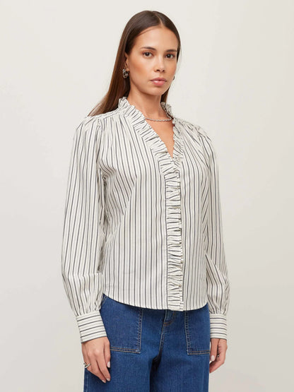 Stripe Ruffle Collar Blouse