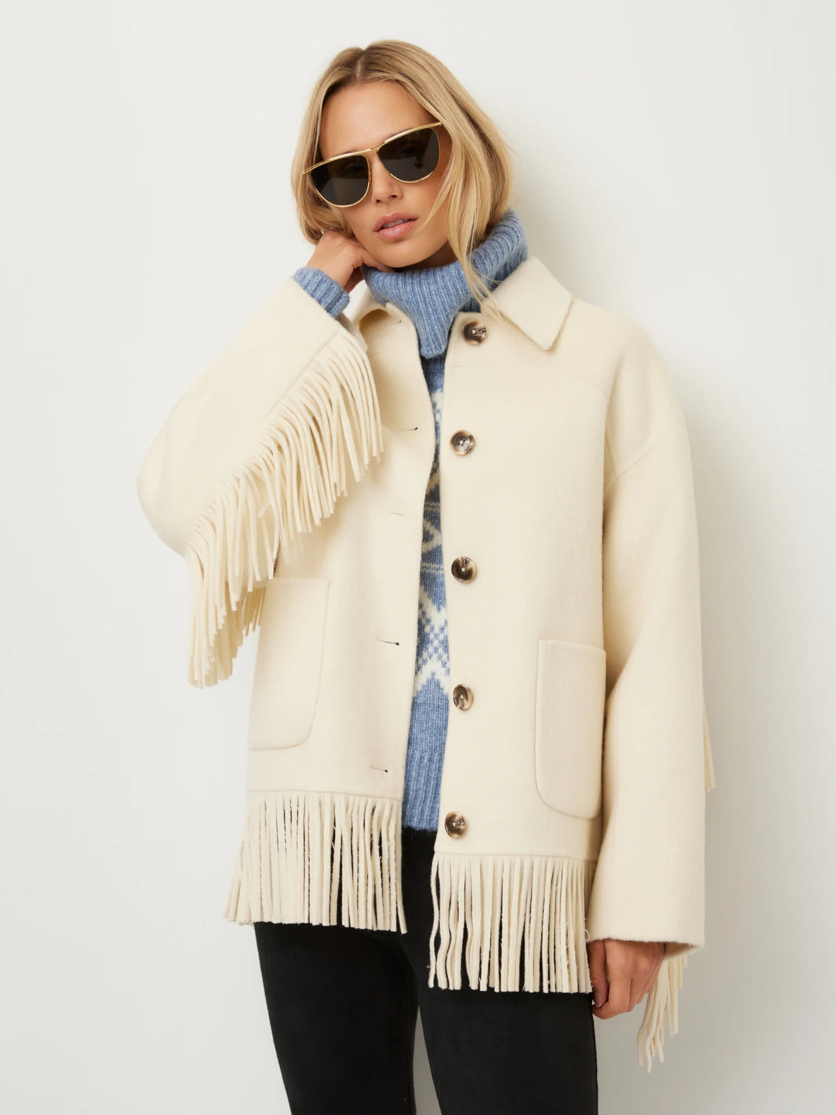 Wool-Blend Fringe Jacket