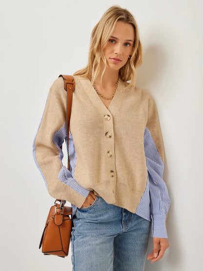 Layered Knit &amp; Striped Button Up