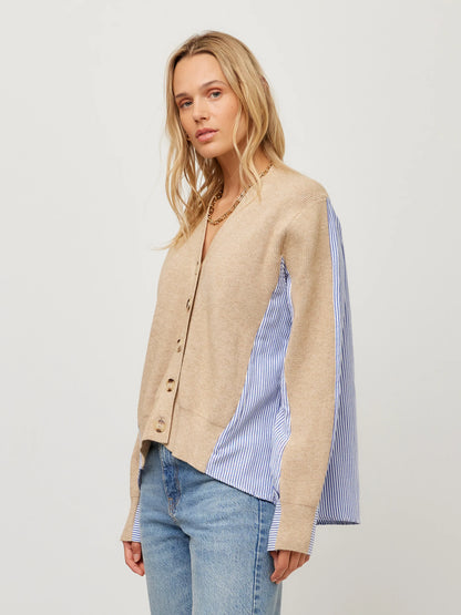 Layered Knit &amp; Striped Button Up