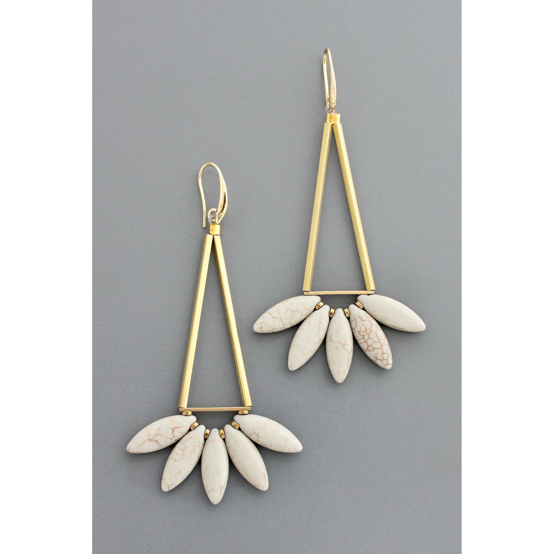 Geometric Gray Lotus Dangle Earrings