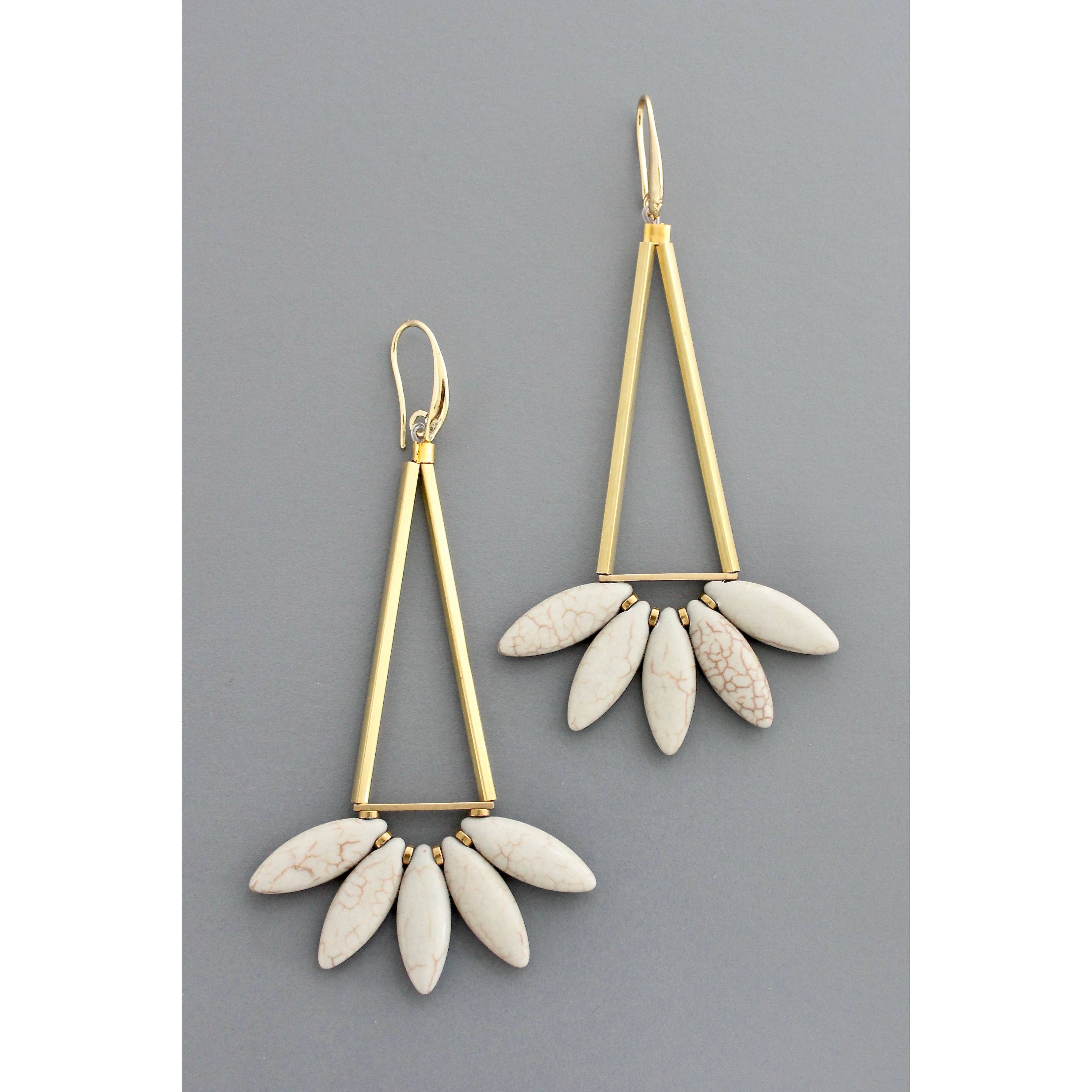 Geometric Gray Lotus Dangle Earrings
