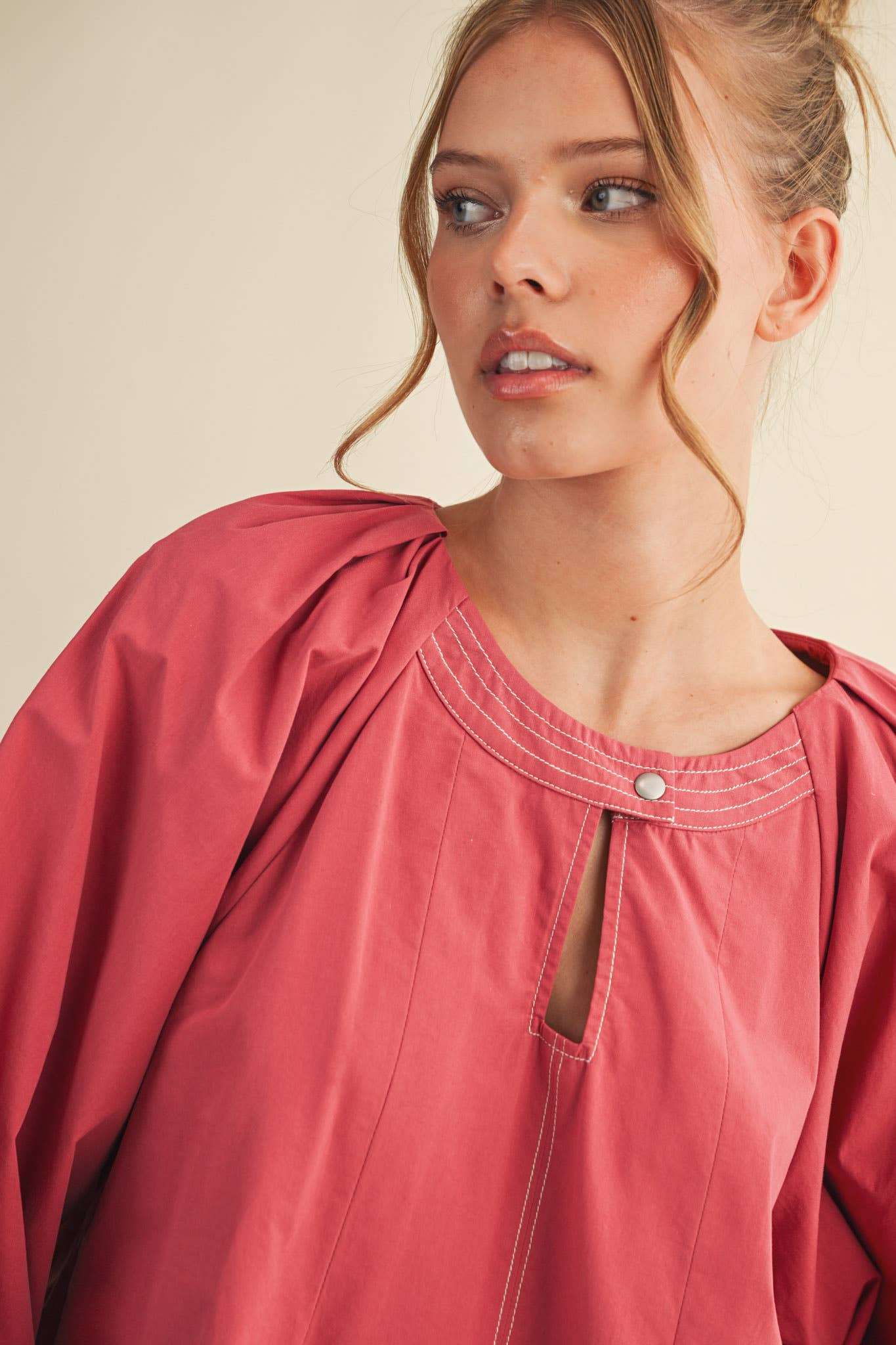 Contrast Stitch Pleated Blouse
