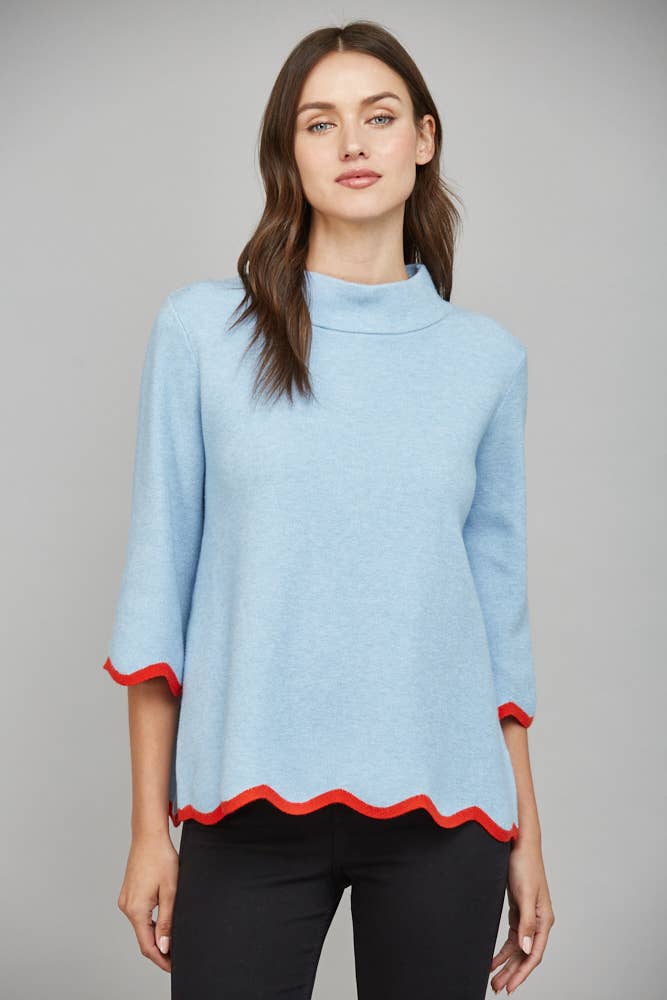 Scallop Edge Mock Neck