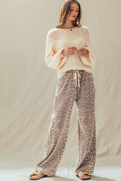 Leopard Print Wide Leg Cotton Pants