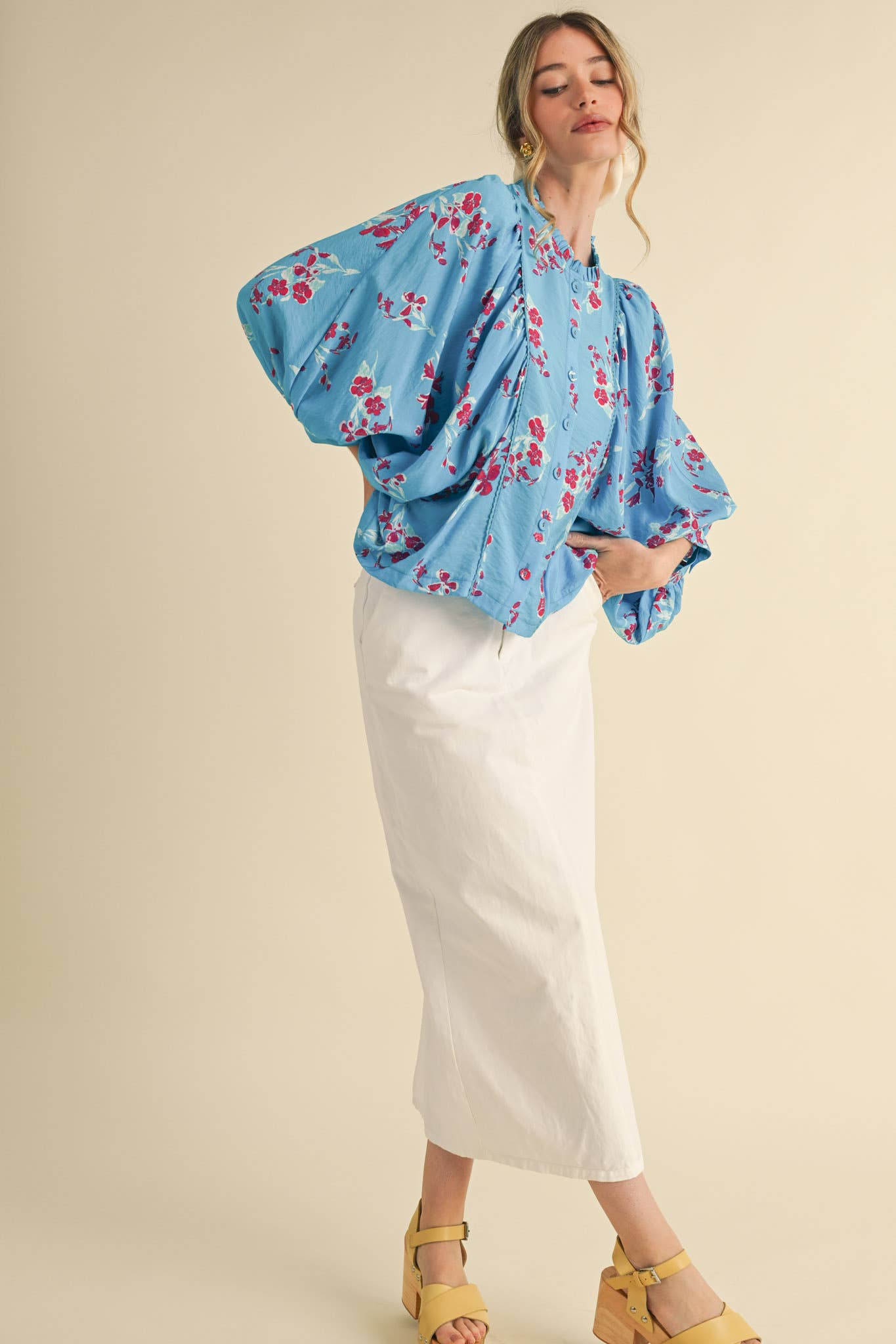 Floral Print Dolman Sleeve Blouse
