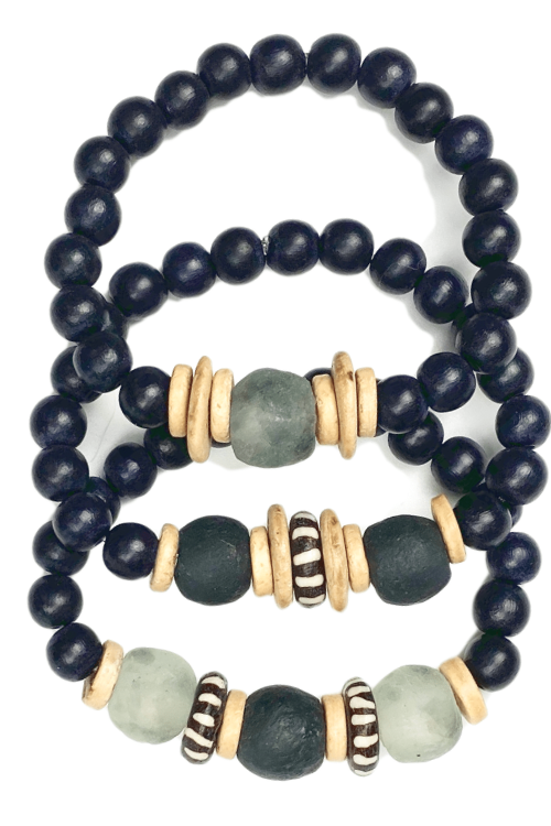 Trio Stack Bracelet Set | Black + Gray