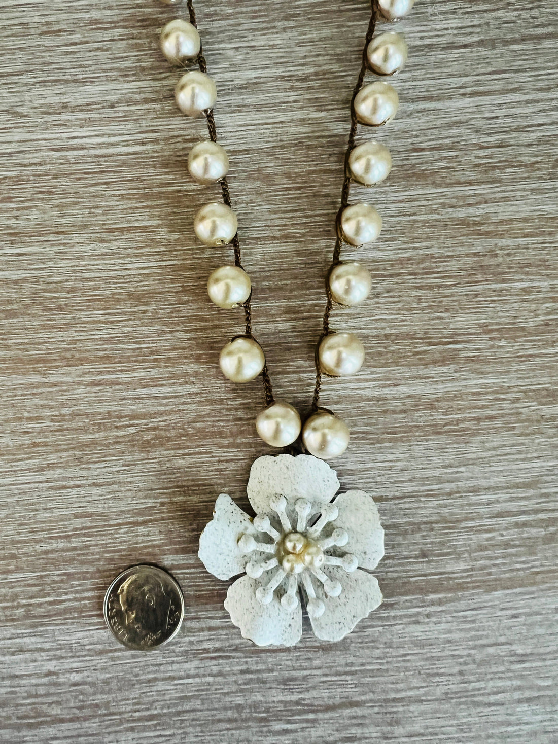 Ivory Hand Painted Flower Garden Necklace With Glass Pearls