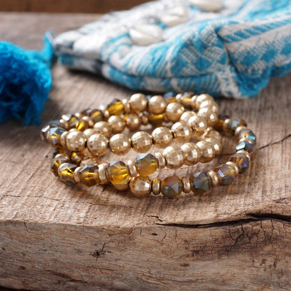 Festive Stretchy Beaded bracelet Sets - Gold, Black, Brown, Red