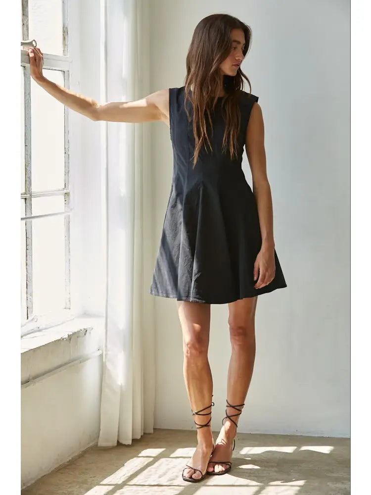 Woven Cotton Nylon Spandex Flare Mini Dress S Woven Cotton Nylon Spandex Flare Mini Dress S