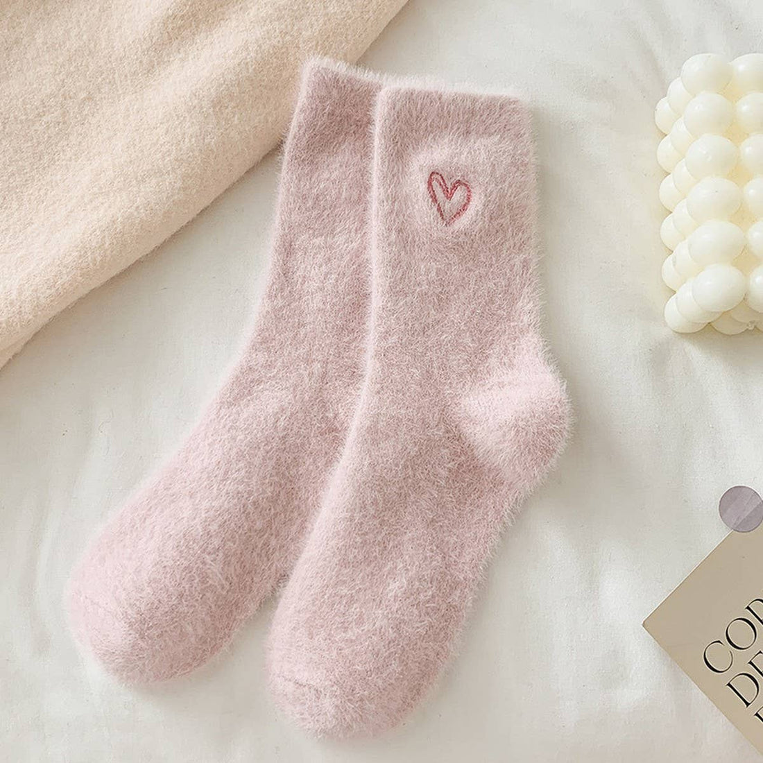 Cozy Heart-Embroidered Fuzzy Socks