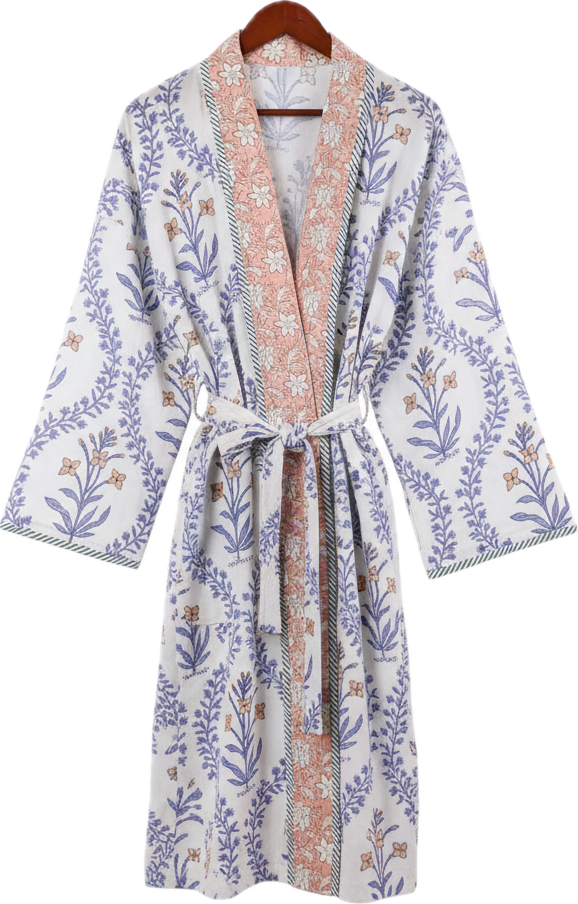 Reversible Handcrafted Quilted Ivory Blossom Robe