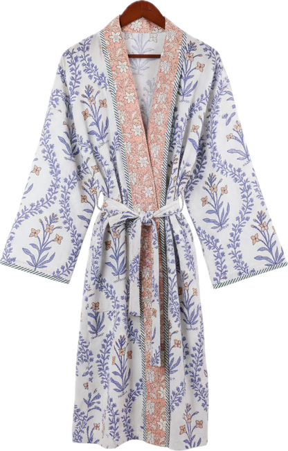 Reversible Handcrafted Quilted Ivory Blossom Robe
