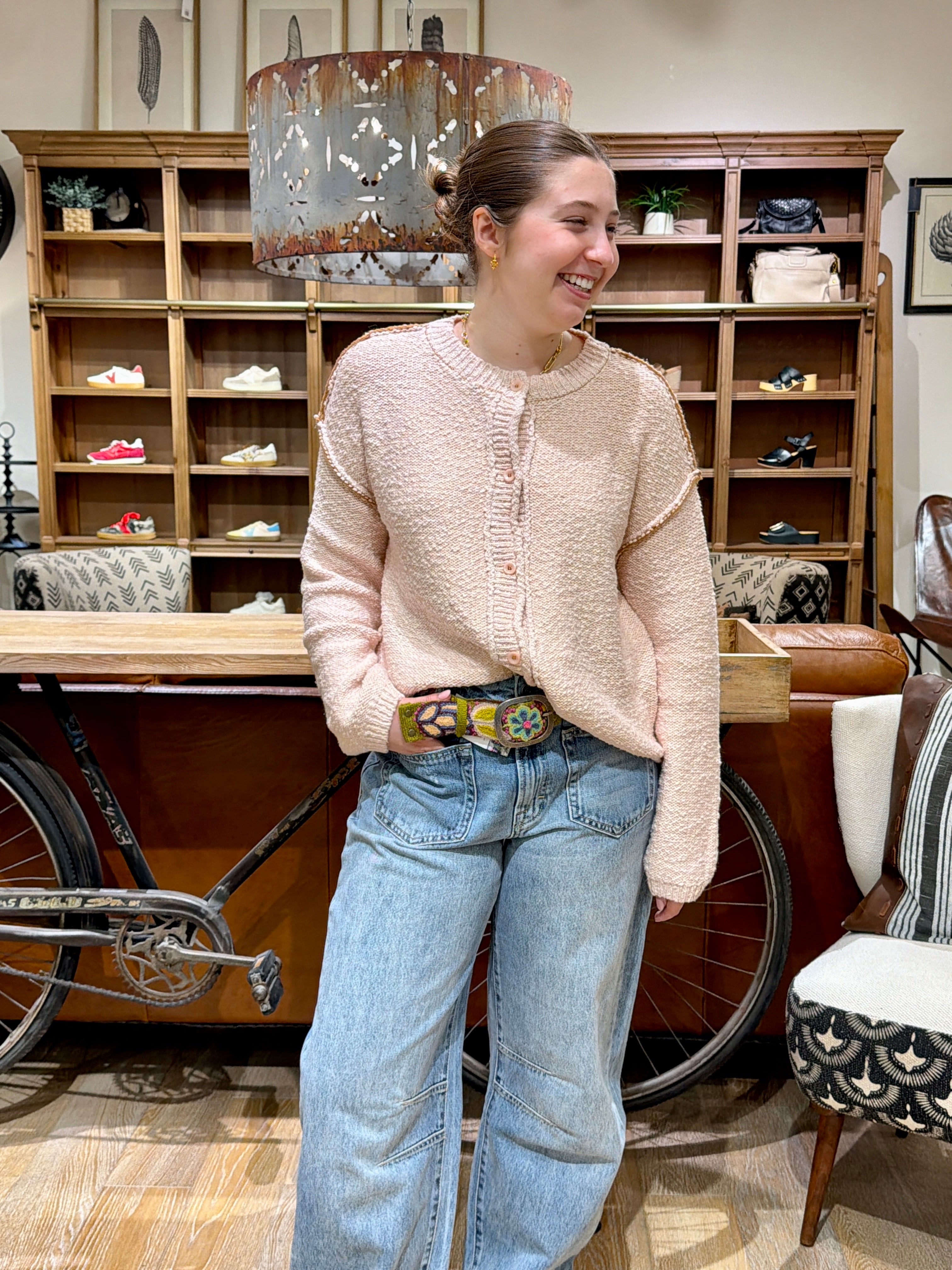 Contrast Stitch Cardigan Sweater