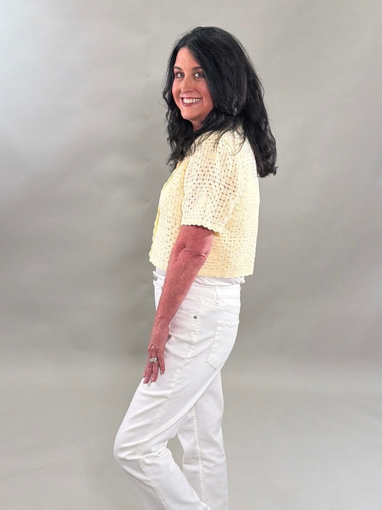 Crochet Butter Yellow Cropped Cardigan