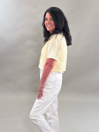 Crochet Butter Yellow Cropped Cardigan