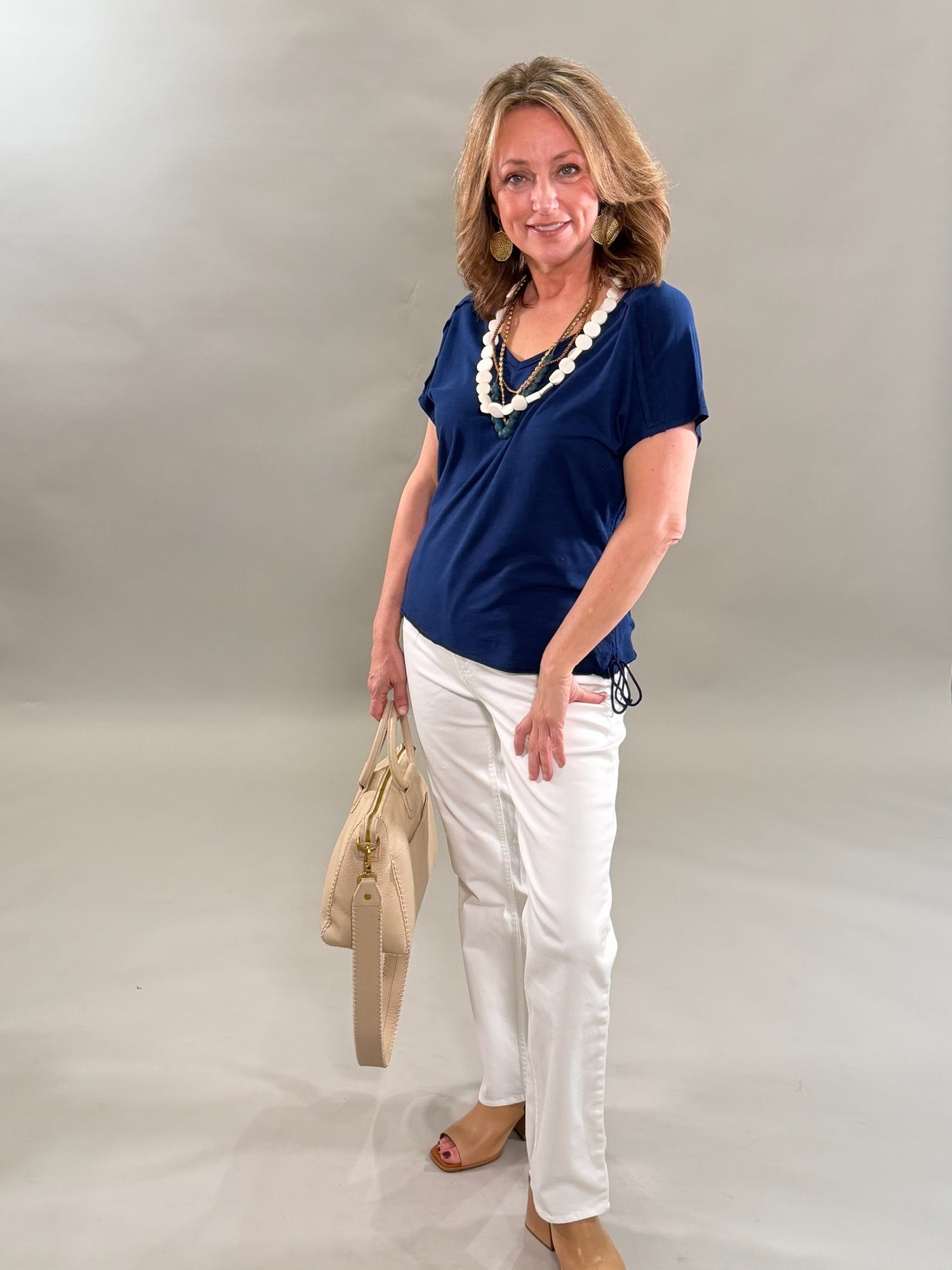 Essential Navy V-Neck with Tie Detail