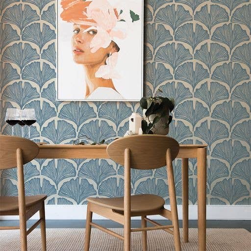 Feather Palm Blue Peel and Stick Wallpaper, 28 sq. ft.