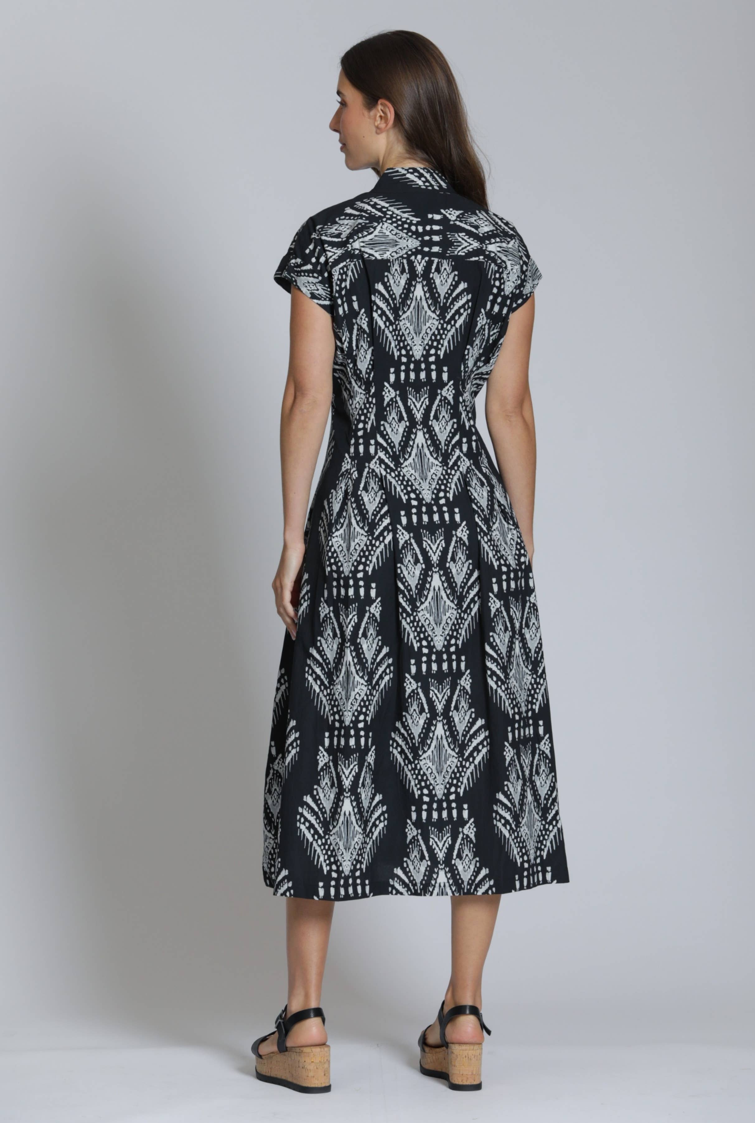 Patterned Tie-Front Midi Dress