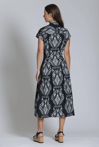Patterned Tie-Front Midi Dress