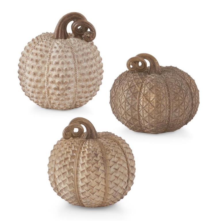 Assorted Beige Resin Textured Pumpkins