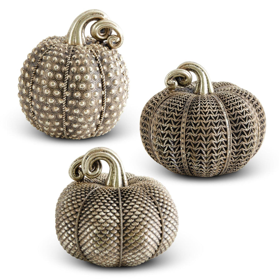 Assorted Resin Antique Gold Textured Pumpkins