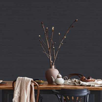 Horizontal Grasscloth Navy P&amp;S Wallpaper, 28 sq. ft.