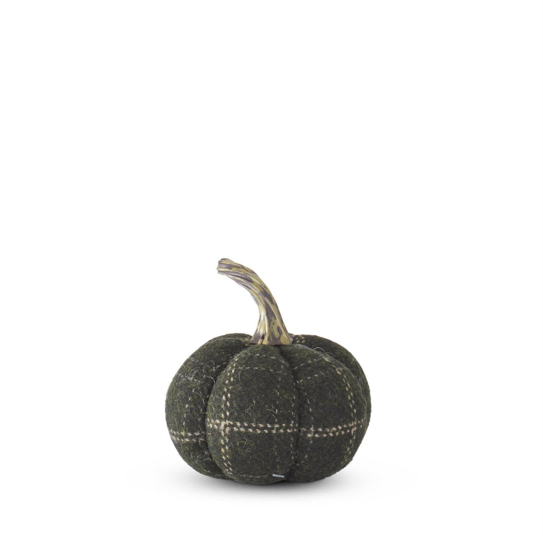 4.5 Inch Green and Tan Plaid Fabric Pumpkin