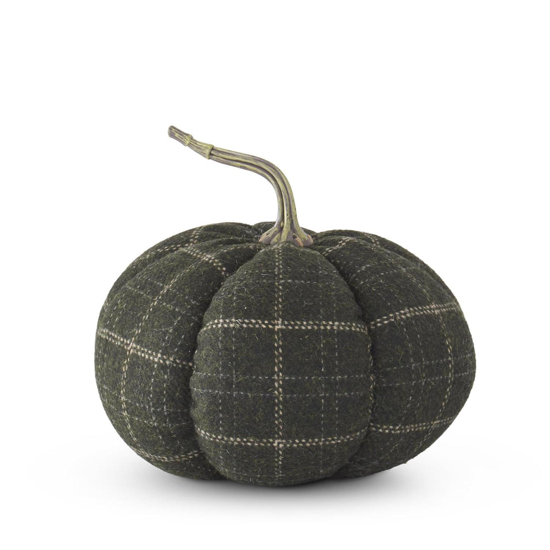 8 Inch Green and Tan Plaid Fabric Pumpkin