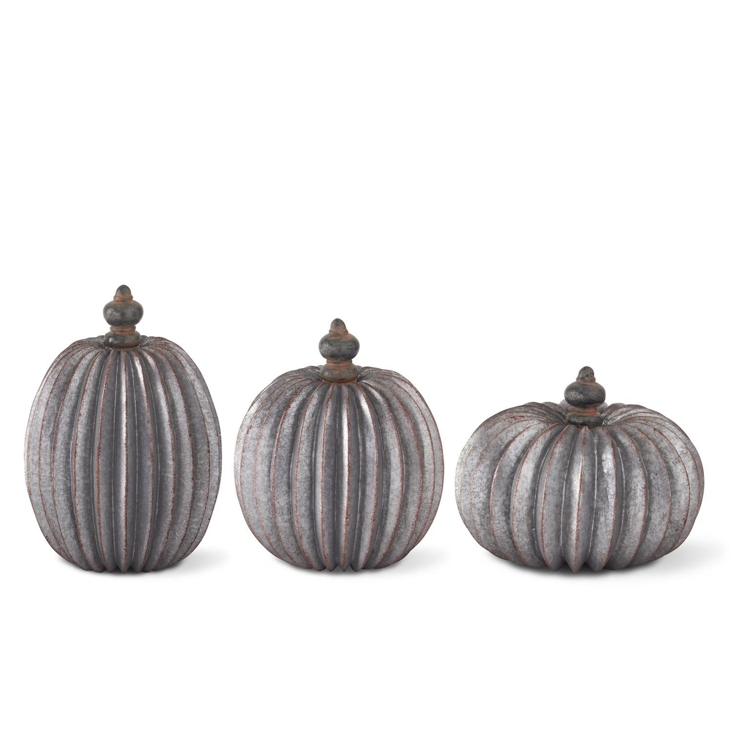 Gray &amp; Copper Accordion Pumpkins with Knob Stems