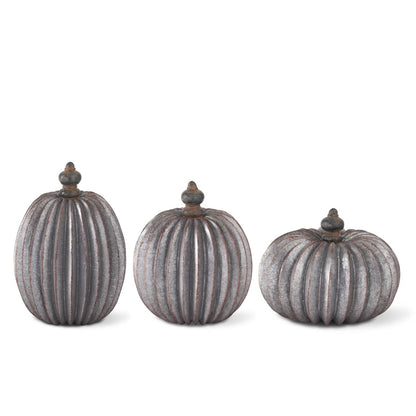 Gray &amp; Copper Accordion Pumpkins with Knob Stems