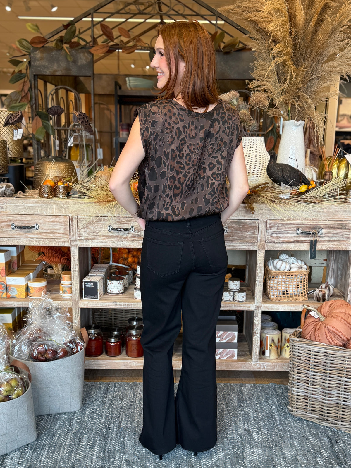 Leopard Print Shoulder Pad Top