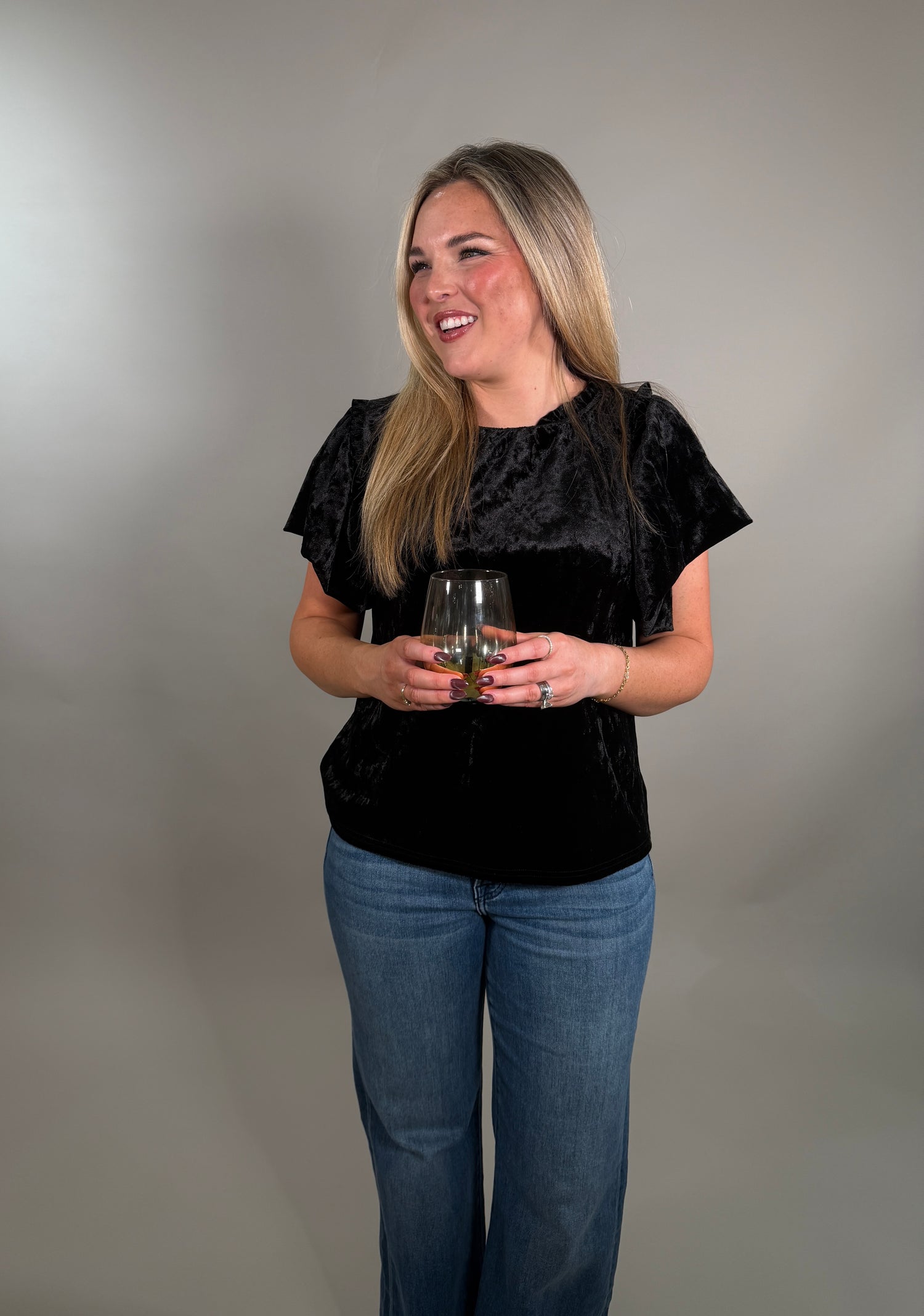 Flutter Sleeve Velvet Top