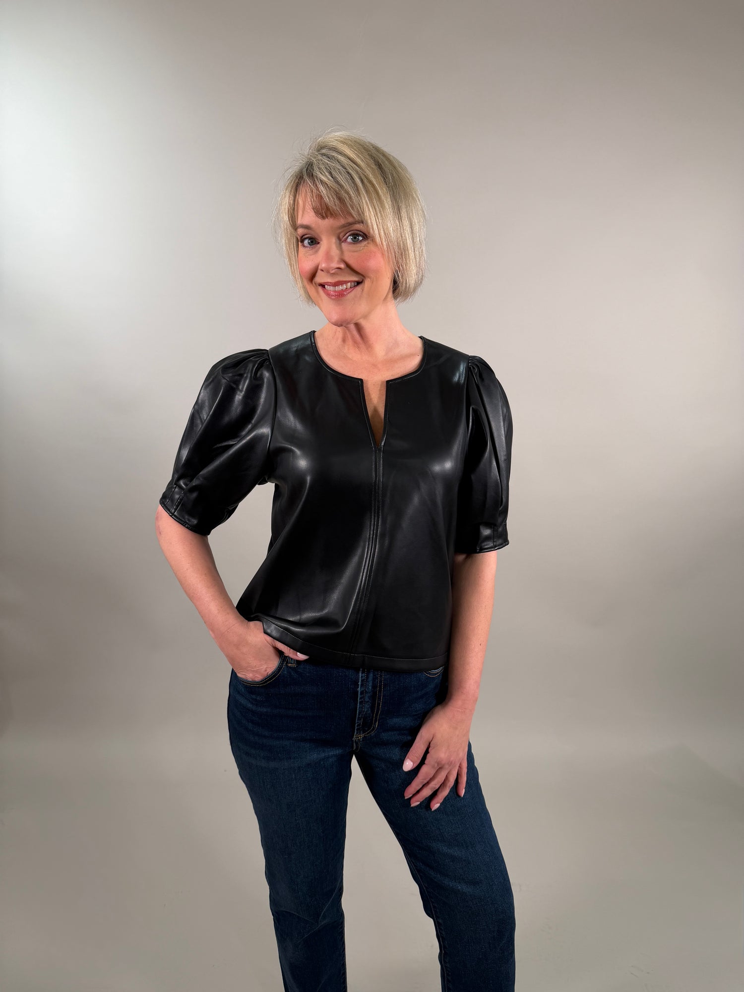 Poof Faux Leather Blouse