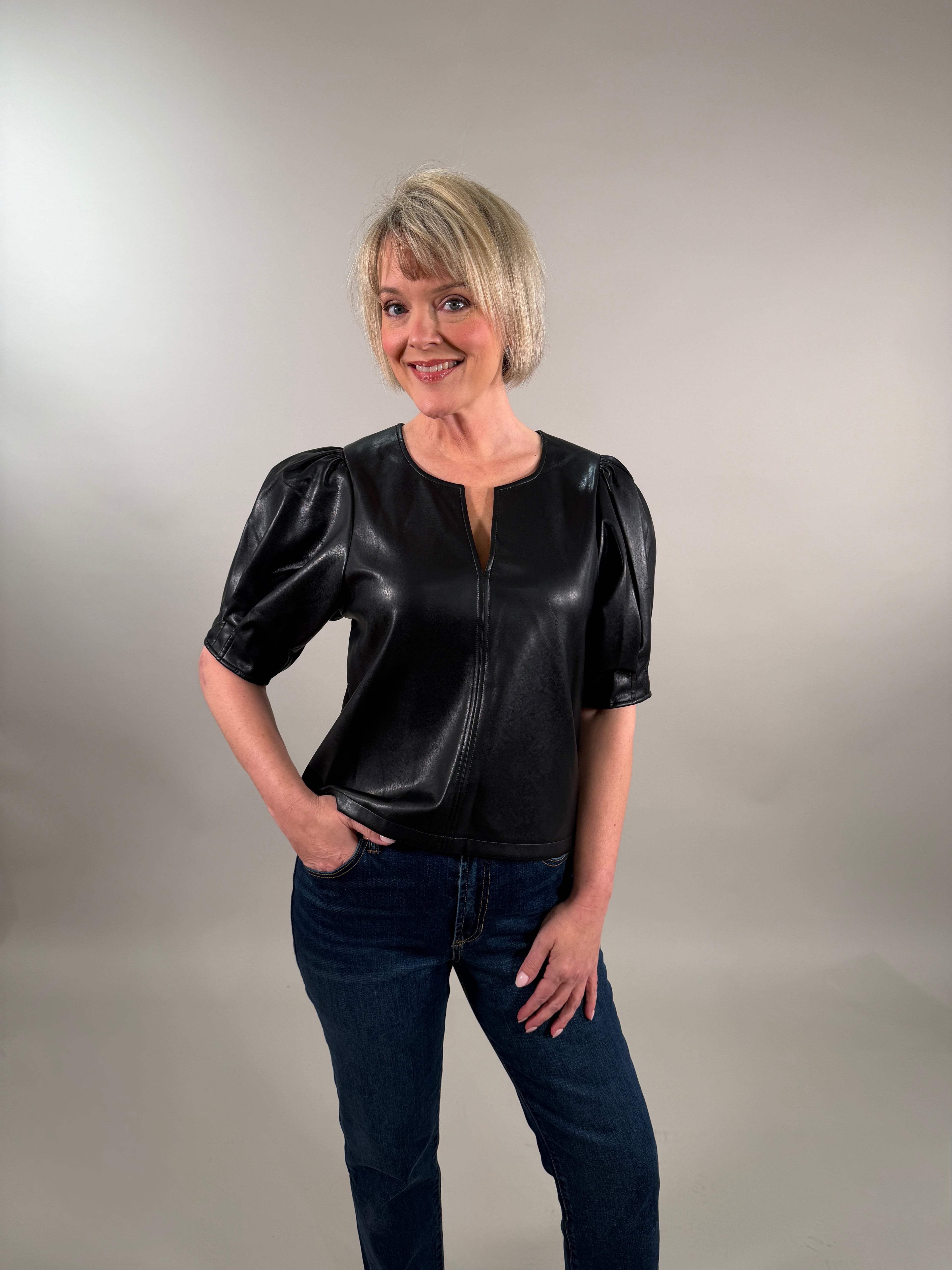 Poof Faux Leather Blouse