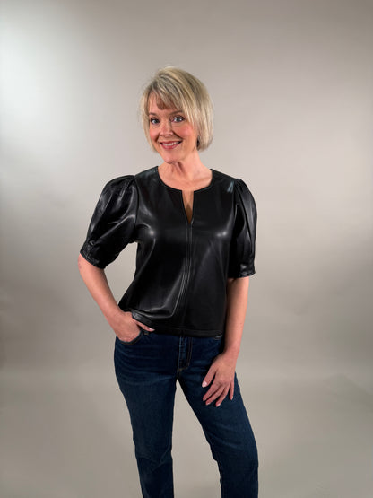Poof Faux Leather Blouse