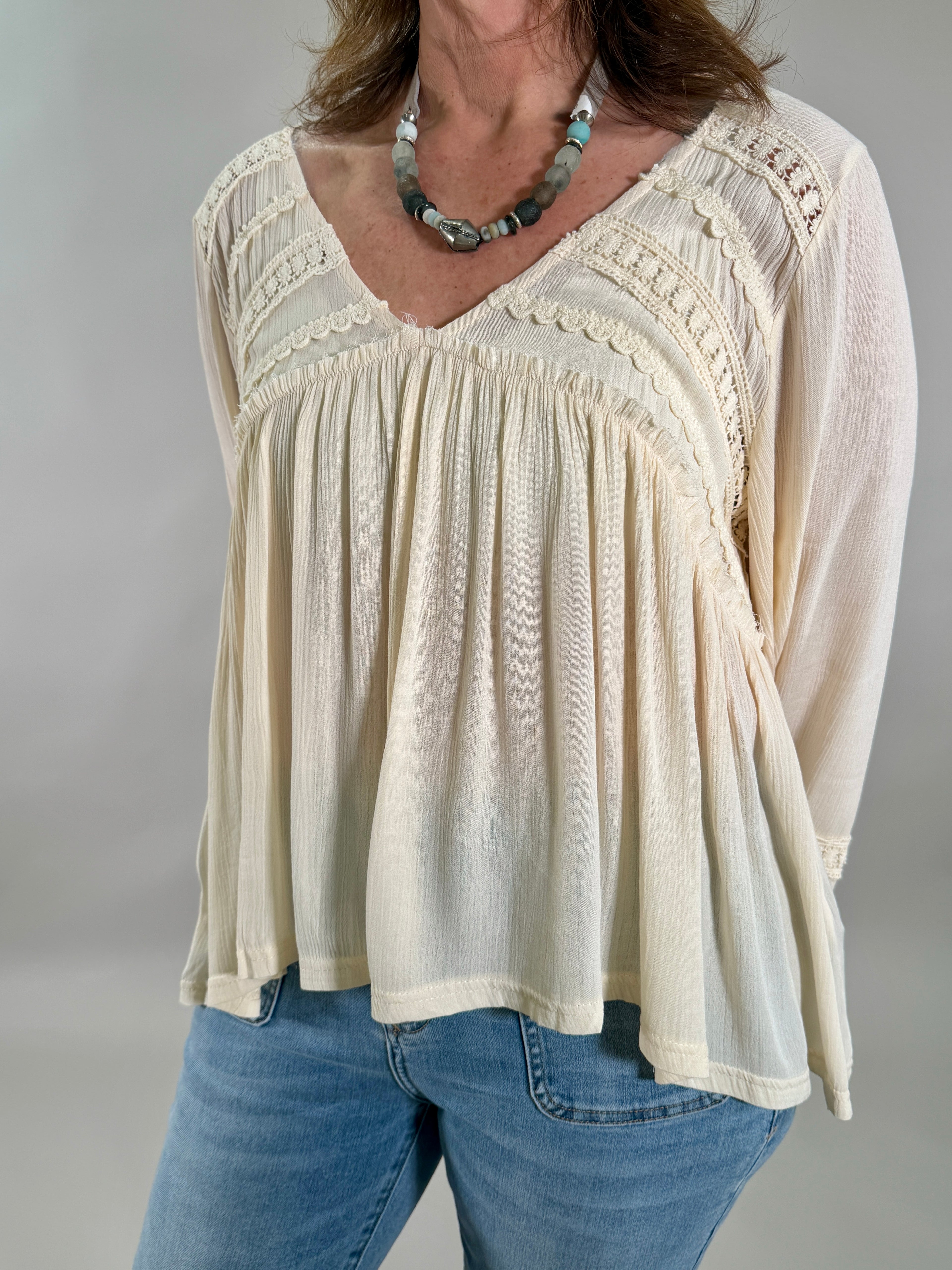 Lace-Trimmed Boho Blouse