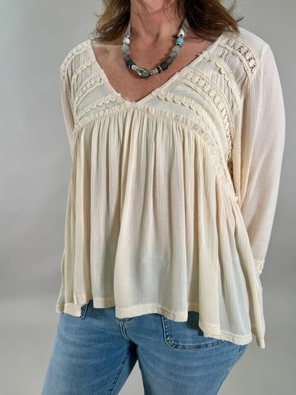 Lace-Trimmed Boho Blouse
