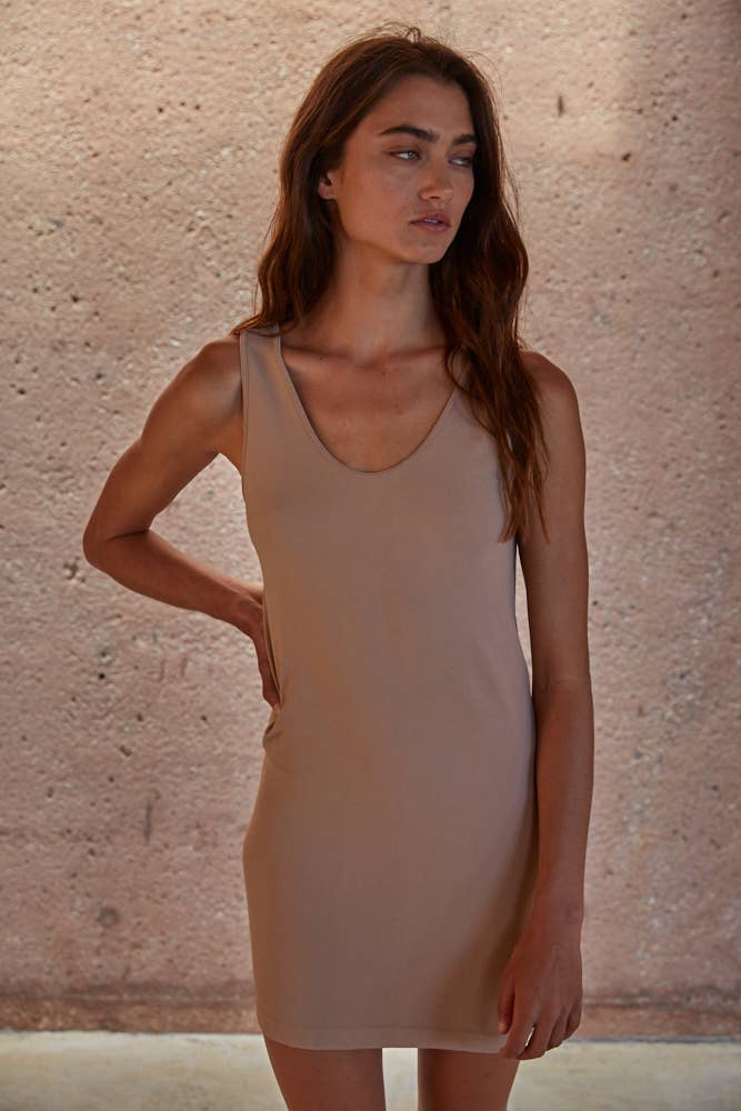 Solid Seamless U&amp;V-neck Reversible Tunic Dress