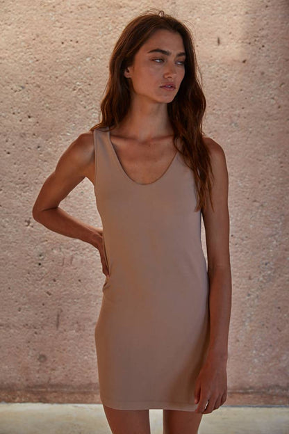 Solid Seamless U&amp;V-neck Reversible Tunic Dress