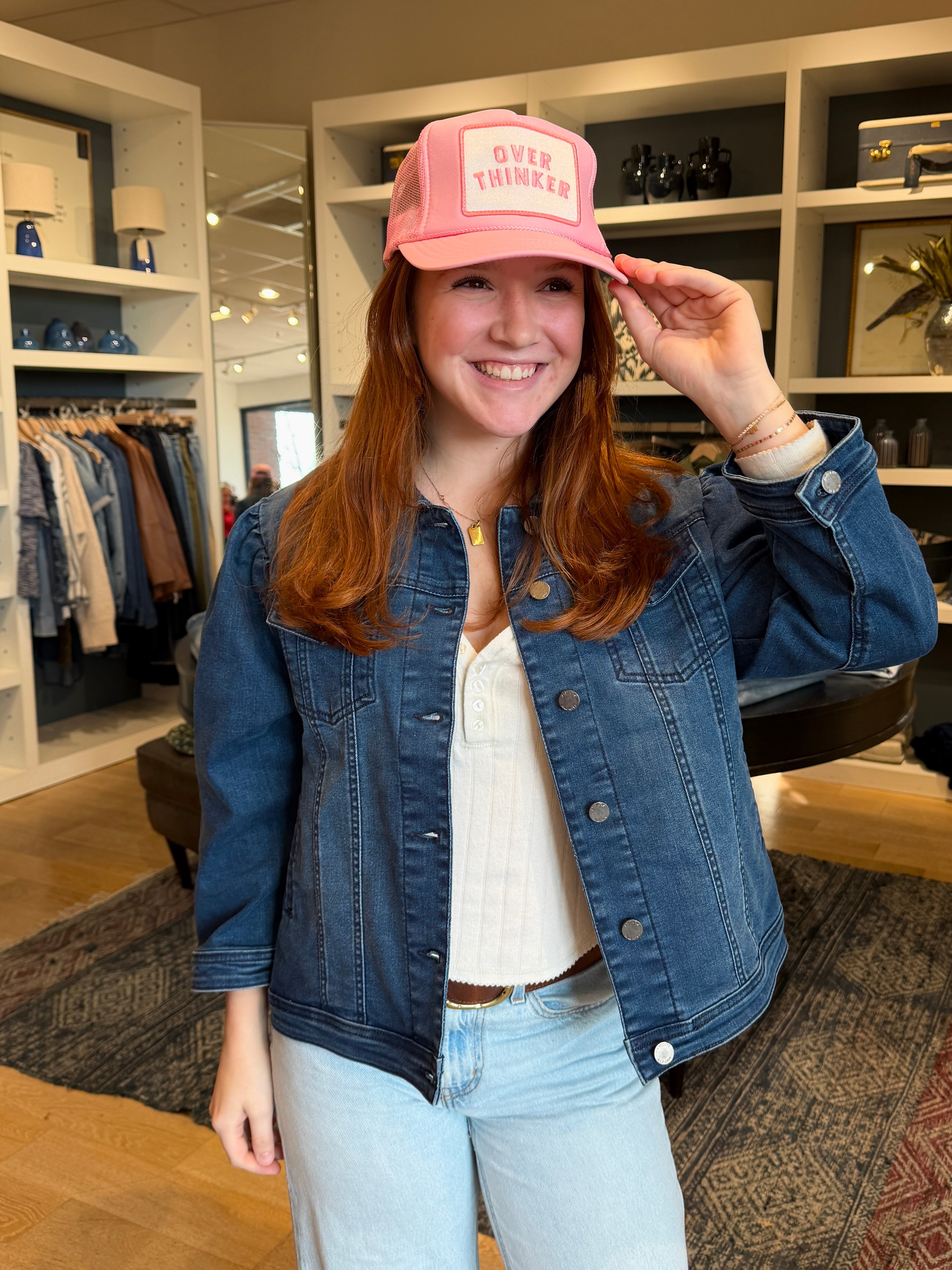 Overthinker Trucker Hat in Soft Pink
