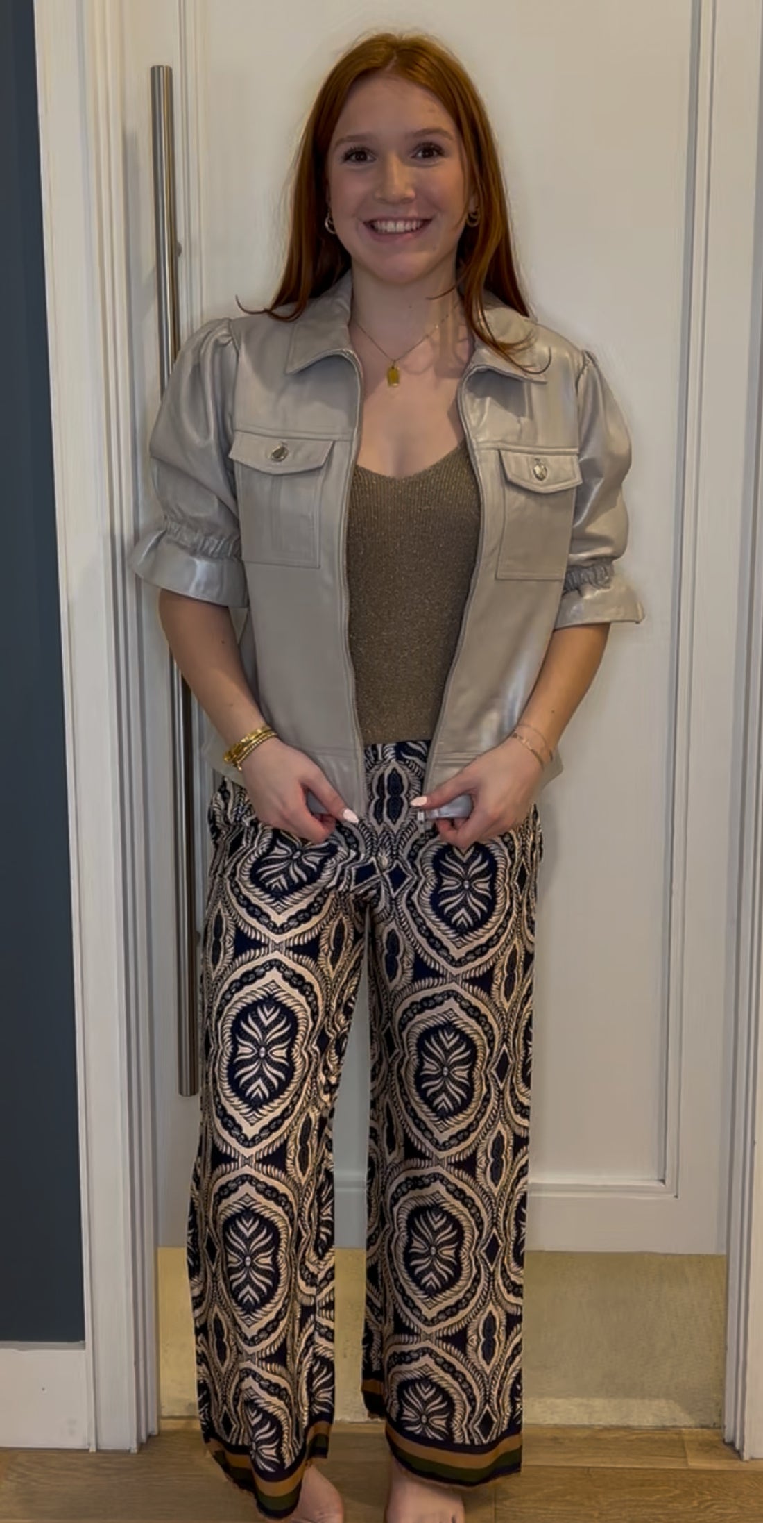 Bone Metallic Bomber Jacket