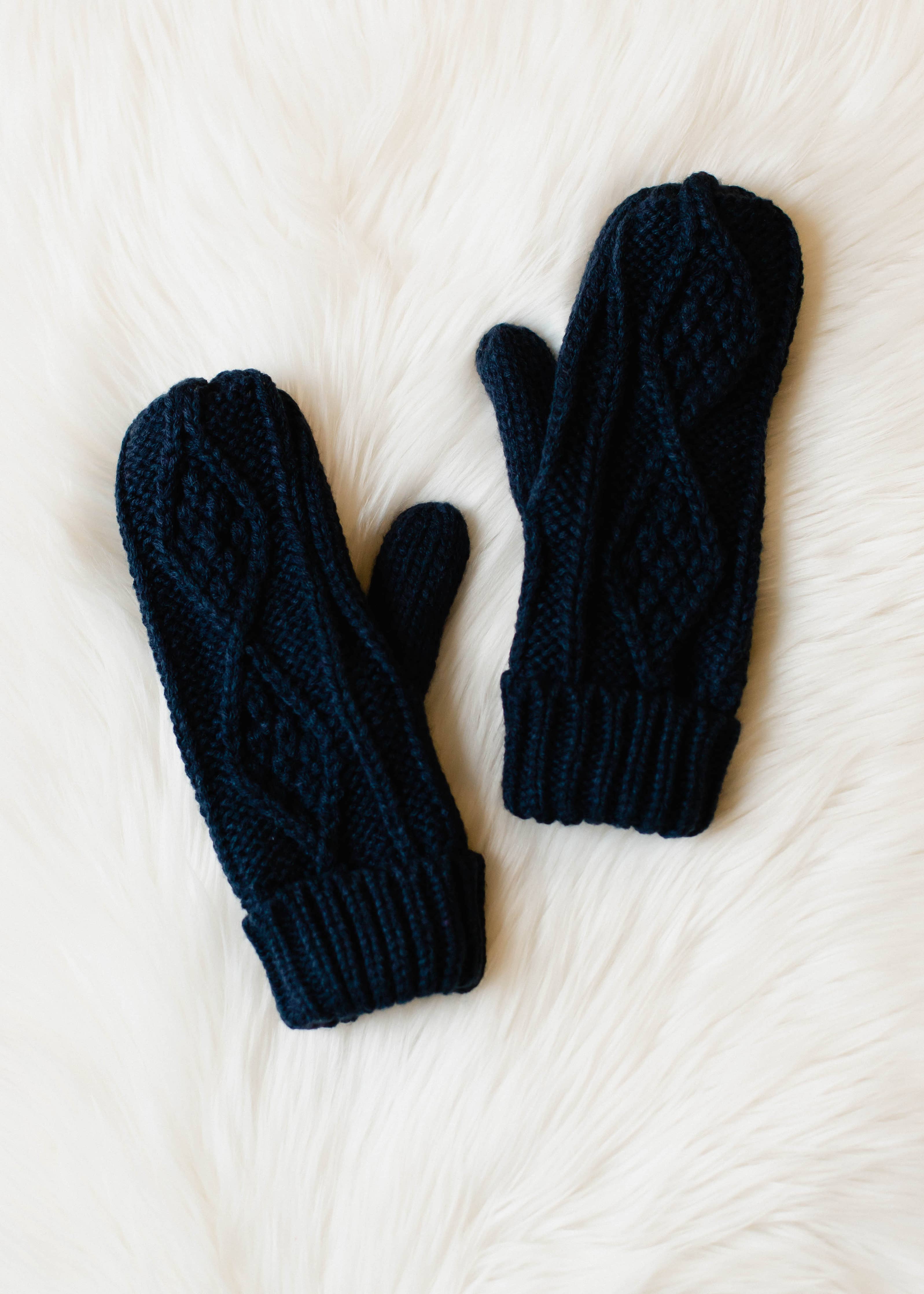 Timeless Navy Cable Knit Mittens