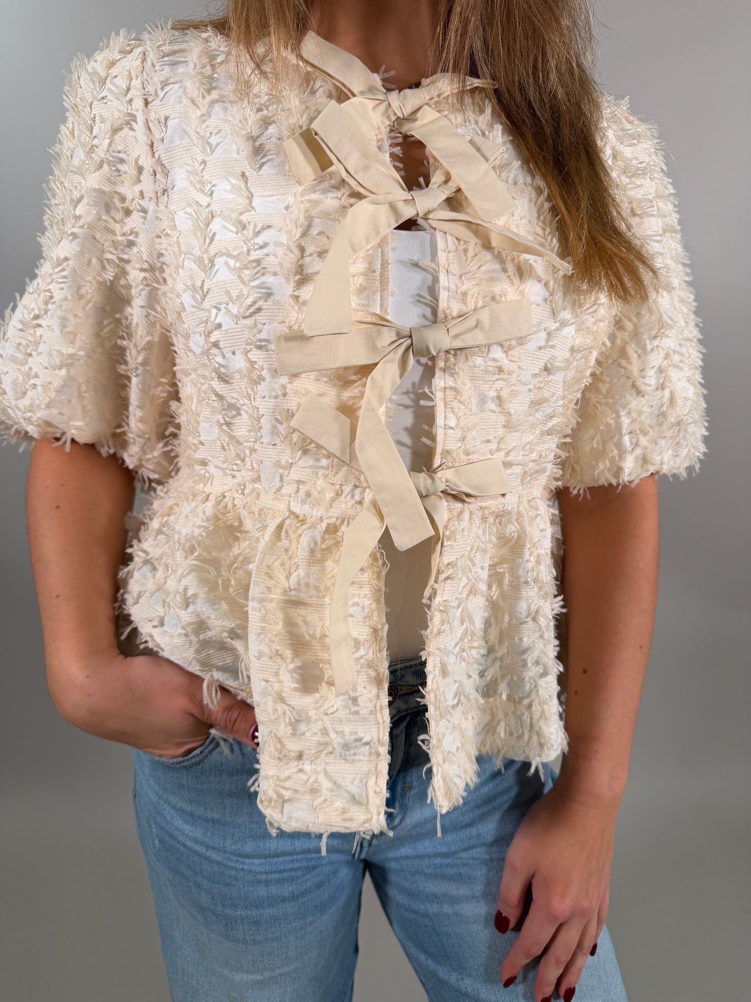Ivory Textured Bow Top