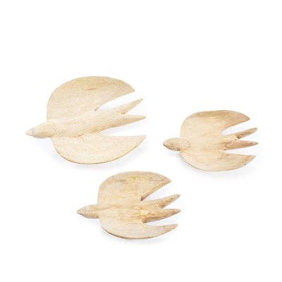 Hand Carved Wooden Birds- Set of 3