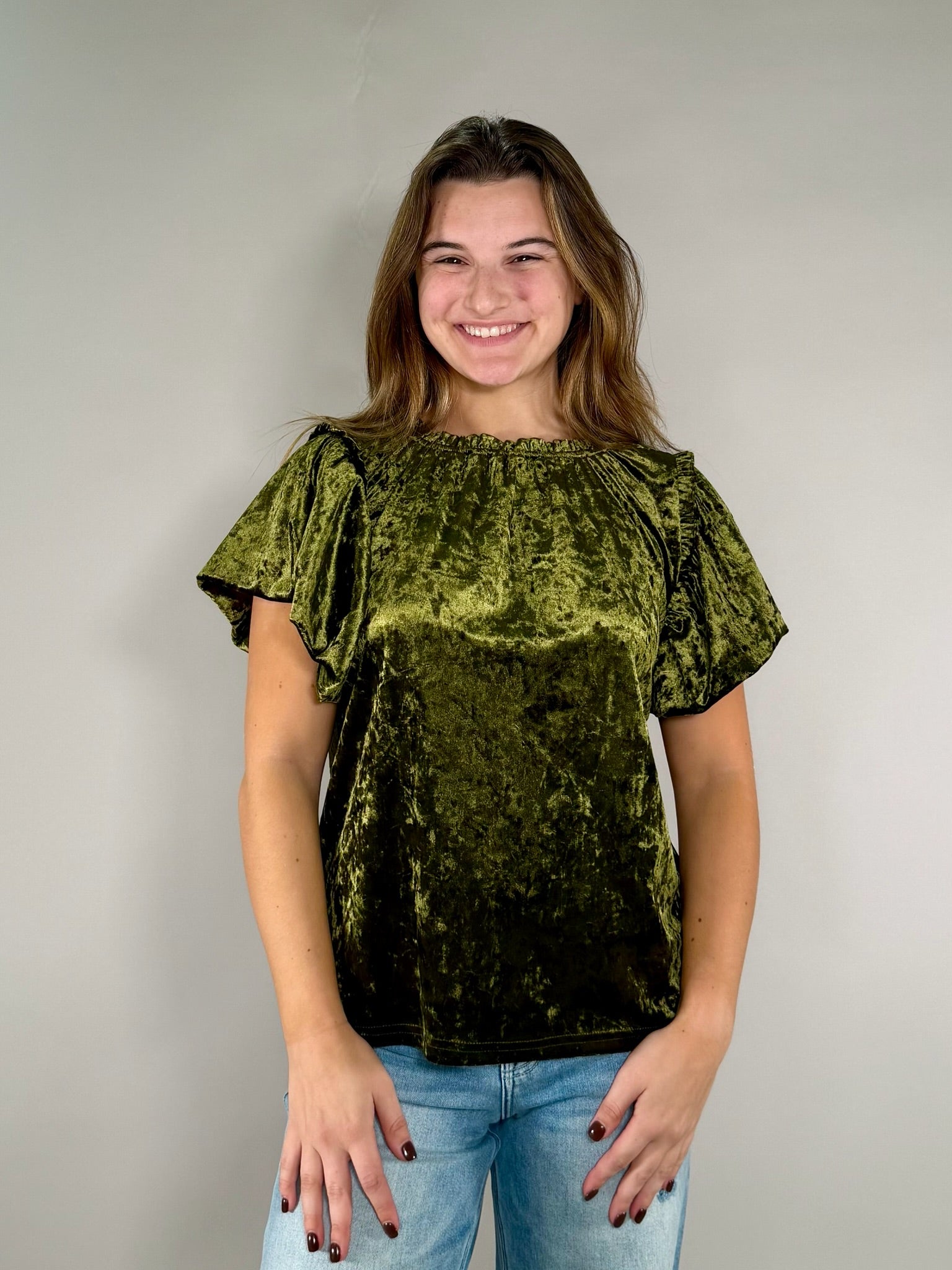 Ivy Jane Flutter Sleeve Velvet Top