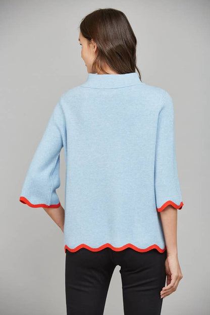 Scallop Edge Mock Neck
