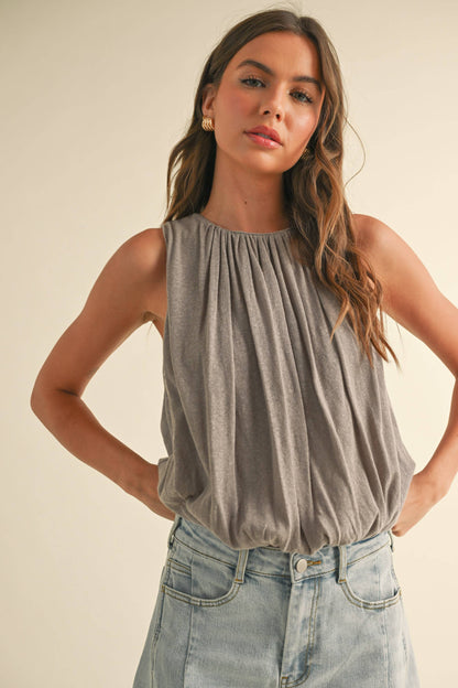 T4577   LINEN KNITTED BUBBLE BOTTOM TOP