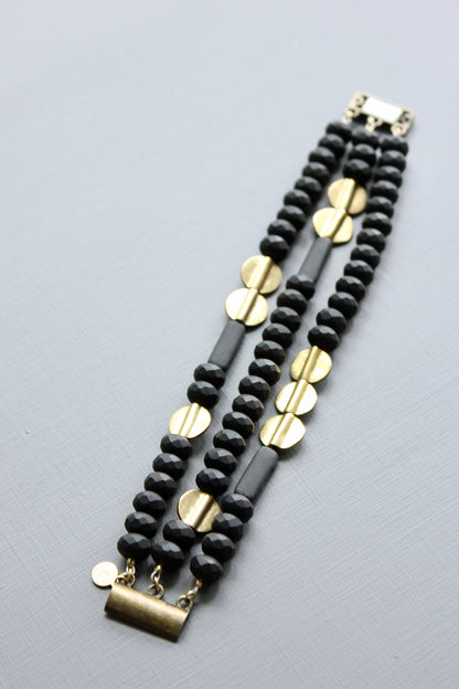 Black and Brass Triple Strand Bracelet